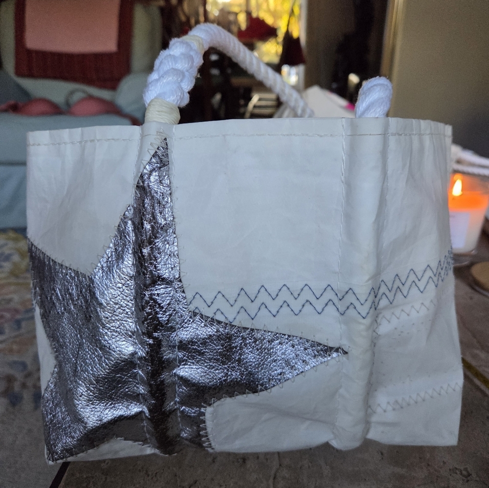 Sea Bag Silver Star Sail White Tote Bag